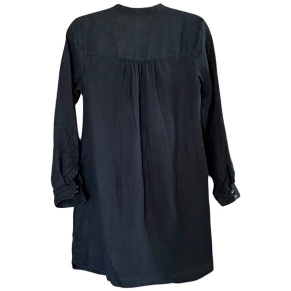 Kenar 100% Linen Shirt Dress Women's Size 6 Navy Button Front Roll-Tab Sleeves - Picture 3 of 8